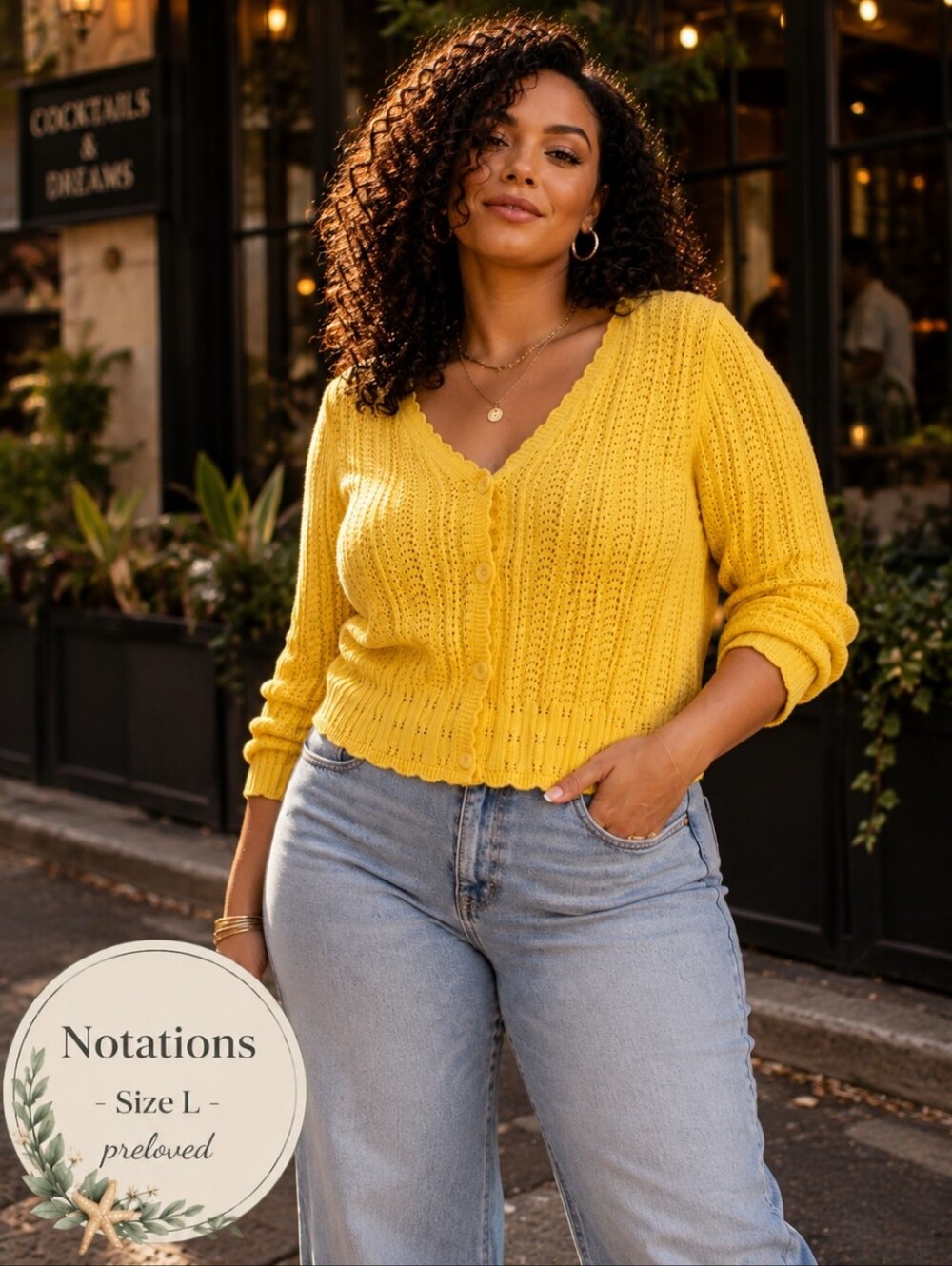 NOTATIONS Bright Yellow Pointelle Button Cardigan
